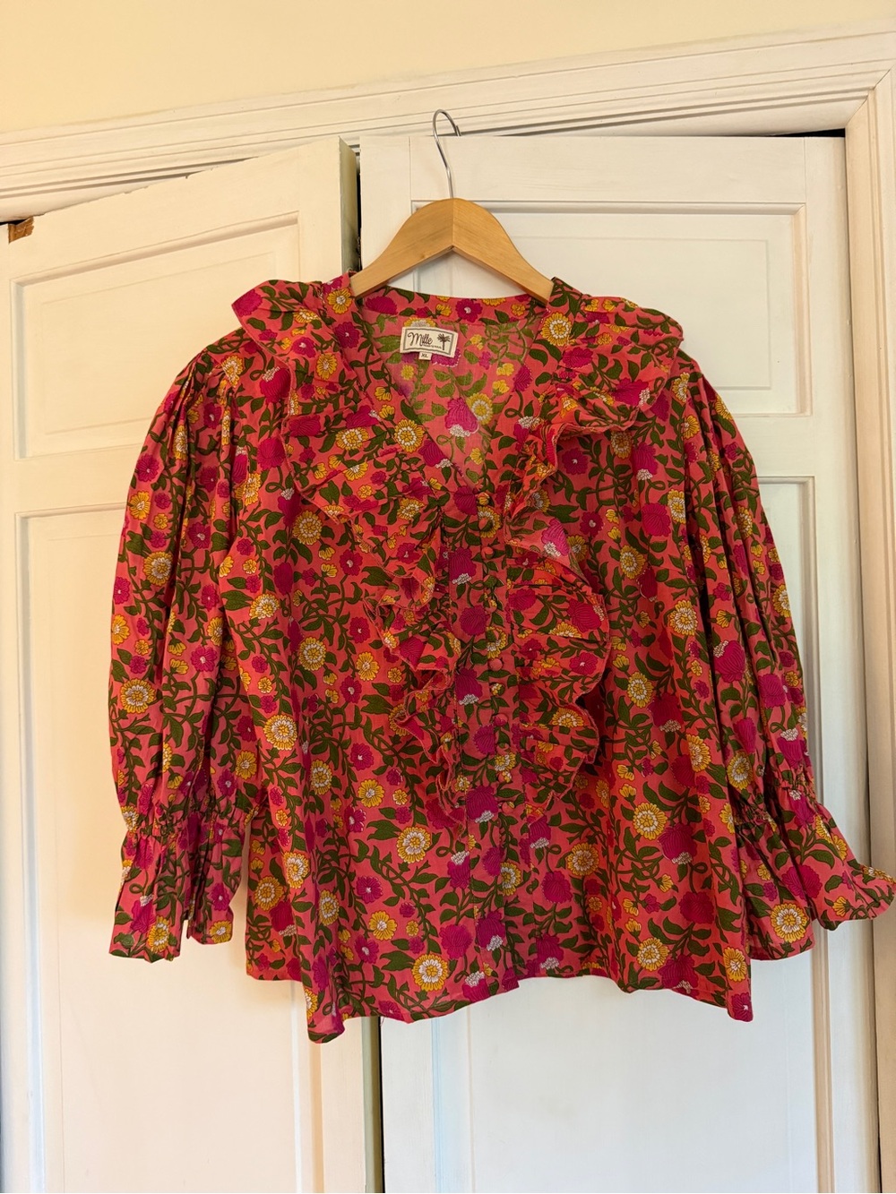 Maeve Pink Floral Ruffle Blouse